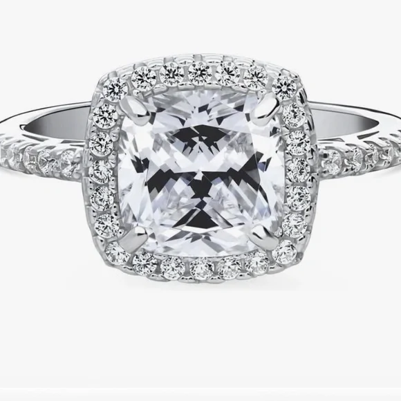 BERRICLE Sterling Silver Cushion Cut Halo Engagement/Promise Ring, Size 5.5